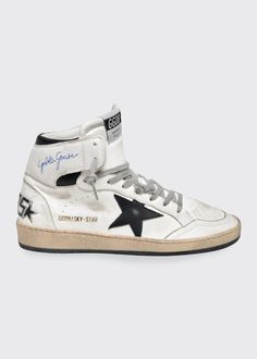 High-top Sneakers With Leather Sole, White High-top Sneakers With Contrasting Heel Counter, Golden Goose Sky Star, White Golden Goose, Hightop Shoes, Big Board, Cute Sneakers, Golden Goose Deluxe Brand, Dream Shoes