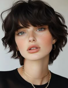 Cute Short Feminine Haircuts, Womens Short Haircut With Bangs, Womens Short Hair Undercut, Short Hair Styles Classy, Short Hairstyle Bangs Women, Textured Bob Haircut With Bangs, Bold Short Hair, Short Shag Hairstyles Round Face, Retro Pixie Cut