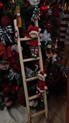 there is a ladder decorated with christmas decorations