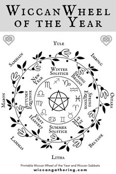 the wiccan wheel of the year is shown in this black and white poster