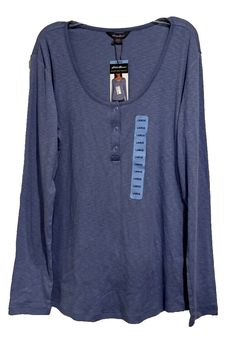 Eddie Bauer Womens Scoop Snap Henley Blue Long Sleeve Stretch Size L