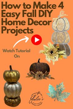 Are you looking for some new inspiration for your fall home decorations? This youtube tutorial is just what you are looking for! Julie shows you step by step just how easy it can be to create some new fall decor. With 4 different DIY projects being shown, this is a definite must see tutorial. Your friends will wonder where you purchased all these new accents and you can let them know they were made by you!
#DIYcrafts #falldecor #easycrafts #youtubetutorial #julieswreathboutique Etsy Wreaths, Wreaths For Sale, Halloween Creepy, Autumn Crafts, Home Decor Projects, Fall Home, Easy Fall, Handmade Wreaths