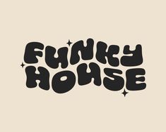 the funky house logo is shown in black and white, with stars on its left side