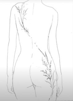 a drawing of a woman's back with leaves on it