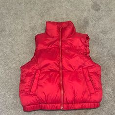 Never Worn, Great Condition Casual Red Puffer Outerwear, Casual Red Outerwear For Cold Weather, Red Spring Puffer Outerwear, Nike Fleece Jacket, Preppy Sweater, Pink Vest, Red Vest, Studded Denim, Puffy Vest