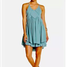 Women's Racerback Dress Scoop Neck Sleeveless High-Low Hem Solid Aqua Light Blue Sleeveless Beach Dress With Spaghetti Straps, Light Blue Sleeveless Dress With Spaghetti Straps For Summer, Light Blue Sleeveless Mini Dress With Adjustable Straps, Light Blue Sleeveless Summer Dress, Flowy Strappy Back Summer Dresses, Daytime Sleeveless Mini Dress With Adjustable Straps, Light Blue Sleeveless Mini Dress For Summer, Light Blue Sleeveless Summer Mini Dress, Blue Dresses With Adjustable Straps And Strappy Back