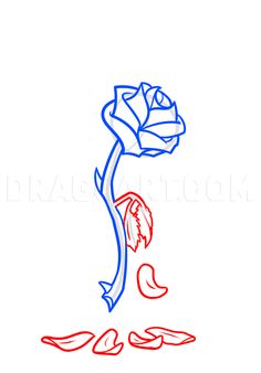 Beauty And The Beast Rose Drawing, Step by Step, Drawing Guide, by Dawn - DragoArt Beauty And The Beast Rose Drawing, Rose Drawing Step By Step, Beauty And Beast Rose, Rose Drawing Simple, Beauty And The Beast Rose, Rose Drawing Tattoo, Easy Disney Drawings