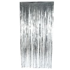 a large metallic foil curtain hanging from the ceiling with fringes on it's sides