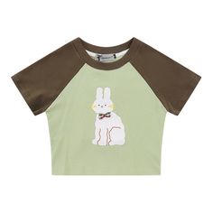 This Women's Cute Rabbit Panel Cropped Top is sure to become a go-to favorite. Perfect for casual days, the lightweight fabric is both comfortable and stylish. The ribbed cuffs and hem add a subtle hint of texture to the design for a modern touch. Show off your style with this cool and chic top. Spring Cotton Tops With Ribbed Collar, Summer Loungewear Tops With Ribbed Cuffs, Spring Green Top With Ribbed Collar, Trendy Cotton Top With Ribbed Collar, Spring Cotton Tops With Ribbed Cuffs, Spring Loungewear Top With Ribbed Collar, Spring Outfits For School, Outfit Streetwear, Baggy Cargo Pants