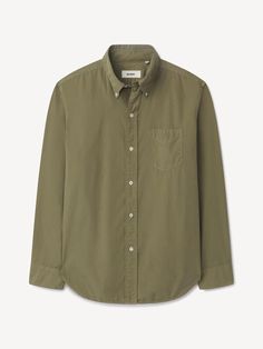 Olive Skyline Poplin One Pocket BD Shirt - Buck Mason- Modern American Classics Buck Mason, Usa Tee, Mens Fashion Classic, Button Up Shirt Mens, Men's Button Down Shirt, Raw Denim, Classic American, Suit Shop, Collar Shirt