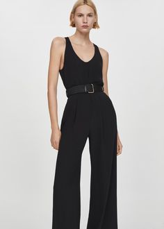 Belt long jumpsuit Designer Overalls, Jumpsuit Mango, Long Jumpsuit, Designer Jumpsuits, Jumpsuit Black, Long Jumpsuits, Cashmere Coat, Sleeveless Jumpsuits, Black Jumpsuit