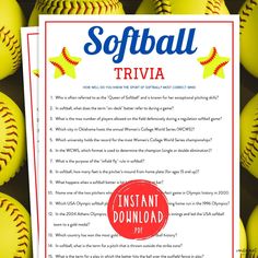 the softball trivia is next to some yellow balls