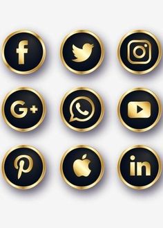 black and gold social media icons on white background with shadow effect stock photo - budget conscious