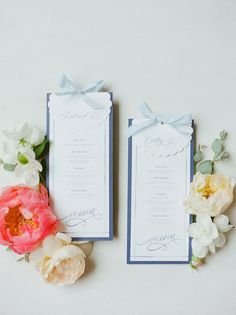 wedding stationery with flowers and ribbon