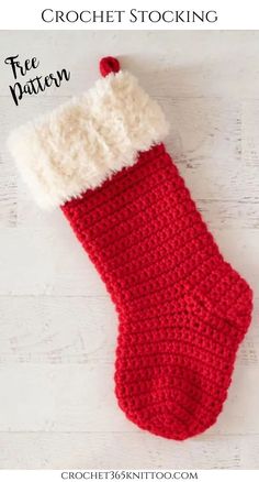 a crochet stocking is laying on the floor with text that reads, free pattern