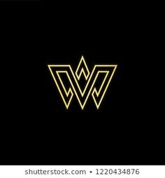 the letter w is made up of lines and triangles in gold on a black background