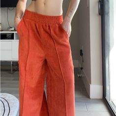 Never Worn, Corduroy Urban Outfitters Pant Can Be Worn High Waisted Or Low Waisted. So So Soft, Slouchy/Baggy Size Xs Low Waisted Corduroy Pants Outfit, Corduroy Pants Low Rise, Orange Baggy Trousers, Orange Courderoy Pants, Low Rise Courdoroy Pants, Urban Outfitters Pants, Orange Pants, Low Waisted, Urban Outfitters