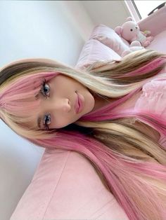 Long Blonde And Pink Hair, Napoleon Ice Cream Hair Color, Blonde Pink And Brown Hair, Pink Brown Blonde Hair, Pink Blonde Brown Hair, Brown Pink And Blonde Hair, Pink Blonde And Brown Hair, Light Pink And Blonde Hair, Ginger Hair Dye Ideas