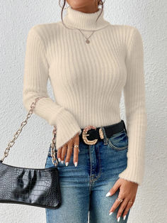 Bodycon Sweater, White Bodycon, Ribbed Turtleneck Sweater, Pullover Outfit, Women Sweaters, Striped Turtleneck, Womens Turtleneck, Knit Turtleneck Sweater, Ribbed Turtleneck