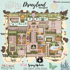 the disneyland resort map is shown with fireworks in the sky and buildings on the other side