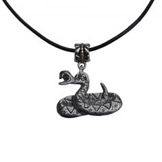 The rattlesnake necklace on a black cord. Triskelem. Species belonging to the genus Crotalus atrox, This intricately detailed Pewter Coiled Diamondback Rattlesnake Pendant is the perfect gift for the baseball fan and the herpetology nerd in your life. The snake is an ancient emblem in mythology that has come to stand for virtue, knowledge, and indestructible love. Yet, on the other hand, a snake can also stand for lust and desire. Because of this seeming contradiction, it has become one of the m Adjustable Symbolic Snake-shaped Jewelry, Metal Snake Shape Necklace, Adjustable Metal Snake Shape Necklace, Adjustable Metal Snake Shape Necklaces, Black Metal Snake-shaped Jewelry, Engraved Metal Snake-shaped Jewelry, Adjustable Engraved Snake Chain Jewelry, Adjustable Gunmetal Pewter Jewelry, Adjustable Bohemian Snake Jewelry