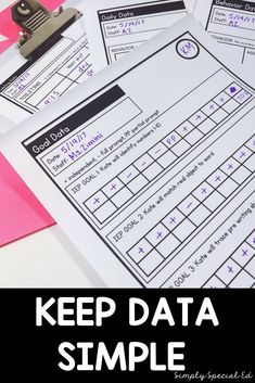 two sheets of paper with the words keep data simple on them and a stapler next to it