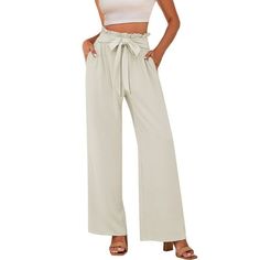 These high waisted belted wide leg pants for women are not see-through, lightweight, and flowy. They have a high waist with an elastic waistband and a tied belt. The design of these wide-leg pants makes them suitable for curvy women, those with thick calves and thighs, and many others. The bow in the front adds a stylish touch to these summer pants. Size: XL.  Color: Beige.  Gender: female.  Age Group: adult. Thick Calves, Apricot Clothing, Yoga Dress, Wide Leg Lounge Pants, Pants High Waisted, Womens Wide Leg Pants, Cotton Linen Pants, Loose Trousers, Casual Wide Leg Pants