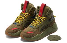 Puma Rs-x Mid C Militia Wtr 385521-01 High-top Sports Sneakers With Lacing, Casual Sports Sneakers With Lacing, Red Lace-up High-top Sneakers For Outdoor, Outdoor Sneakers With Red Sole And Round Toe, Casual Multicolor High-top Sneakers With Red Sole, Casual Green Sneakers With Red Sole, Casual Outdoor Sneakers With Lacing, Casual Red High-top Sneakers For Outdoor, High-top Outdoor Sneakers With Lacing