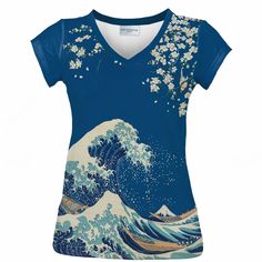 "✈ FREE SHIPPING for the second item ✈ Beautiful T-shirt inspired by the art of Japanese artist Hokusai Katsushika. The world-famous wave was formed around 1831 as the first work of the series \"36 Views of Mount Fuji.\" We added little flowers to this pattern, and the author of these is also Hokusai Katsushika. Unique T-shirt by Cacofonia Milano - cut, printed and sewn by hand in the European Union exclusively from the highest quality European-made fabrics ●quick delivery with tracking number ● Hokusai Katsushika, Great Wave Off Kanagawa, Hand Drawn Flowers, Art Japonais, Mount Fuji, Mens Tee Shirts, European Union, Little Flowers, Japanese Artists