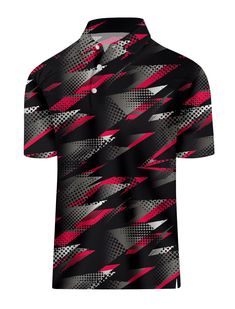 a black and red polo shirt with an abstract design