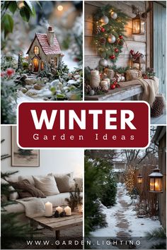 a collage of winter garden ideas