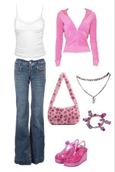 y2k fashion 
2000’s style Outfit Rosa, Style Année 80, 00s Mode, 2000s Outfit, 2000s Fashion Trends, Outfits 2000s, 2000s Clothes