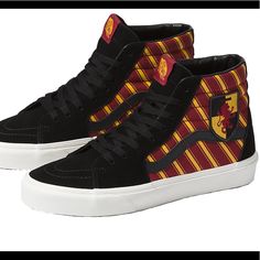 Vans Harry Potter Gryffindor Shoes Limited Edition Zippers In The Back Of The Shoe Boxes Do Not Have Lids Unisex Smoke Free Environment Gryffindor Shoes, Harry Potter Shoes, Boys Vans, Harry Potter Gryffindor, Shoe Boxes, Shoes Vans, Vans Black, Shoe Art, Sk8 Hi