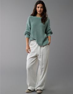 AE Long Weekend Pullover Sweater Spring Textured Knit Sweater In Relaxed Fit, Relaxed Fit Crew Sweater With Ribbed Neckline, Relaxed Fit Sweater With Ribbed Crew Neck, Casual Relaxed Fit Sweater With Ribbed Neckline, Casual Sweater With Ribbed Cuffs And Relaxed Fit, Casual Sweater With Ribbed Neckline In Relaxed Fit, Casual Sweater With Ribbed Neckline And Relaxed Fit, Relaxed Fit Long Sleeve Sweater For Casual Gatherings, Cotton Sweater With Ribbed Cuffs For Casual Gatherings