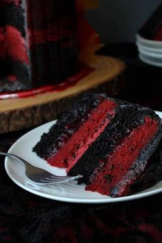 a slice of red velvet cake on a plate