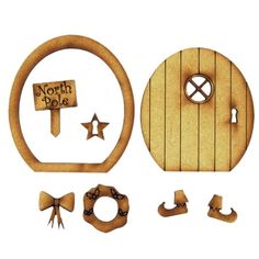 a wooden door with some decorations around it and a sign that says north pole on it