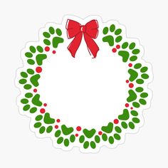 a christmas wreath sticker with a bow on it's center and holly leaves around the edge