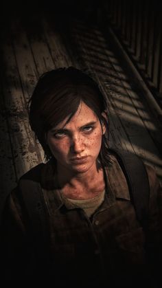 the last of us's character is walking down a train track with her eyes open