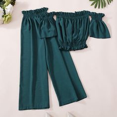 2 Piece Outfit Set Pants, Two Piece Outfits Pants, Vintage Dresses Casual, Full Length Pants, Stylish Crop Top, Set Outfits, Fall Dress Outfit, Pants Suit