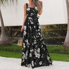 Elegant Maxi Dresses, Black Floral Dresses, Vintage Sundress, Bohemian Dresses Long, Bohemian Summer Dresses, Womens Outfit, Leopard Print Maxi Dress, Long Sundress, Elegant Maxi Dress