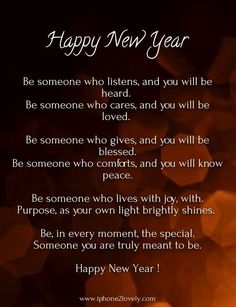 a happy new year message with lights in the background