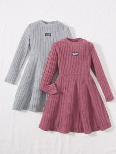 Multicolor Casual Collar Long Sleeve  Letter A Line Embellished Slight Stretch  Tween Girls Clothing Kids Summer Dresses, Trendy Winter Fashion, Dress For Kids, Girl Fashion Style, Fashion Top Outfits, Kids Fashion Dress, Mock Neck Dress, Designer Dresses Casual