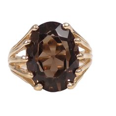 Solid 14k Yellow Gold Smoky Brown Topaz Large Cocktail Ring Size 8 U.S. Ring Size - 8 Ring Face Length X Width In Mm - 16 X 19 Gram Weight - 7.1 Main Stone - Topaz Main Stone Length X Width In Mm - 16 X 12 Total Carat Weight - 9.3 Inventory Code - Gjh-94-Ee283-Ms145-A189d Hallmarked - Yes Tested - Yes Notes - Professionally Cleaned, Polished, And Tested. I'm Not Sure If The Stone Is Natural Or Synthetic. Please Contact Us With Any Questions. We Love To Hear From Shoppers. Thank You For Your Interest. Smokey Quartz Ring, Large Stone Rings, Brown Gemstone, Smoky Quartz Ring, Lovely Ring, Quartz Ring, Smokey Quartz, Quartz Stone, Ruby Lane