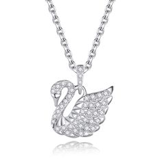 PRICES MAY VARY. Material: The main body of necklace is made of 925 sterling silver + 18K white gold plating and cubic zirconia. Necklace length: 42+3cm/16.5+1.2inch(extender chain), Weight:2.75g. Pendant Size: 1.5*1.3cm. This 925 sterling silver pendant necklace with 18K white gold plated, is not oxidized easily, remaining radiant, fashionable and vigorous style. Elegant swan pendant are embed with full cubic zirconia, romantic and charming. Present in a gift box, could be considered as the bes Swan Pendant, Swan Necklace, Tarnished Jewelry, Zirconia Necklace, Cubic Zirconia Necklace, Anniversary Gifts For Wife, Sterling Silver Necklace Pendants, Style Elegant, Necklace Length