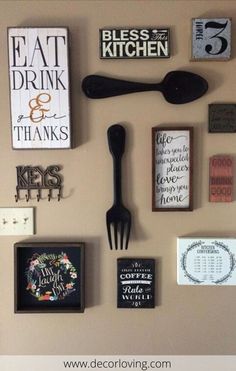 there are many different items on the wall