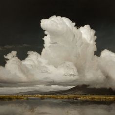 a painting of clouds over a body of water