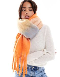 Accessori by ASOS DESIGN Anti-freddo Motivo a righe Taglio rettangolare Estremità con nappe Blue And Orange Design, Scarf With Tassels, Design Scarf, Modest Fashion Winter, Orange Design, Spring Floral Dress, Neck Chain, Jumpsuit Shorts Rompers, Plus Size Skirts