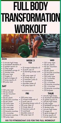 a poster with instructions for the full body transformation workout on it's front page