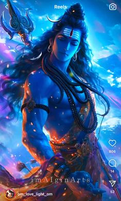 the avatar of hindu deities is depicted in this wallpaper with blue and purple colors