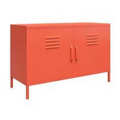 an orange cabinet with two doors on each side